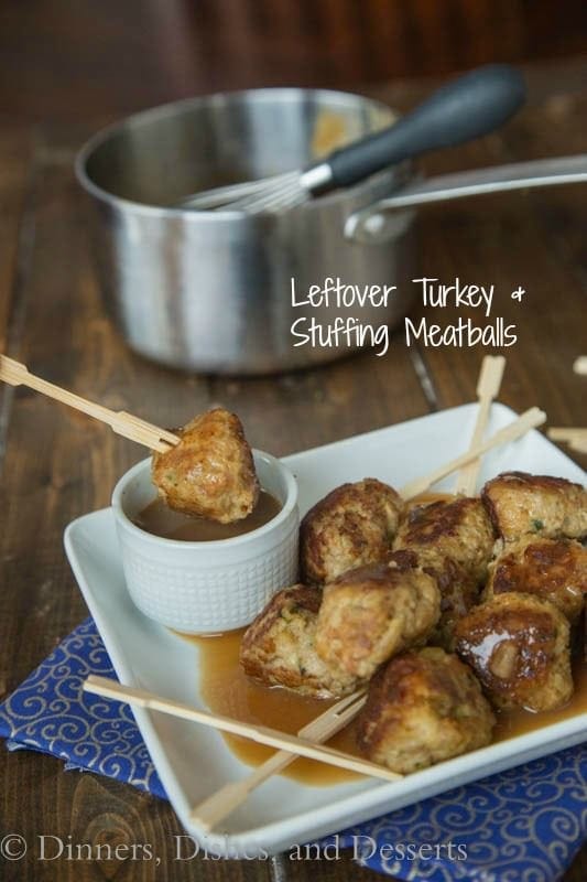 Leftover Turkey and Stuffing Meatballs {Dinners, Dishes, and Desserts}