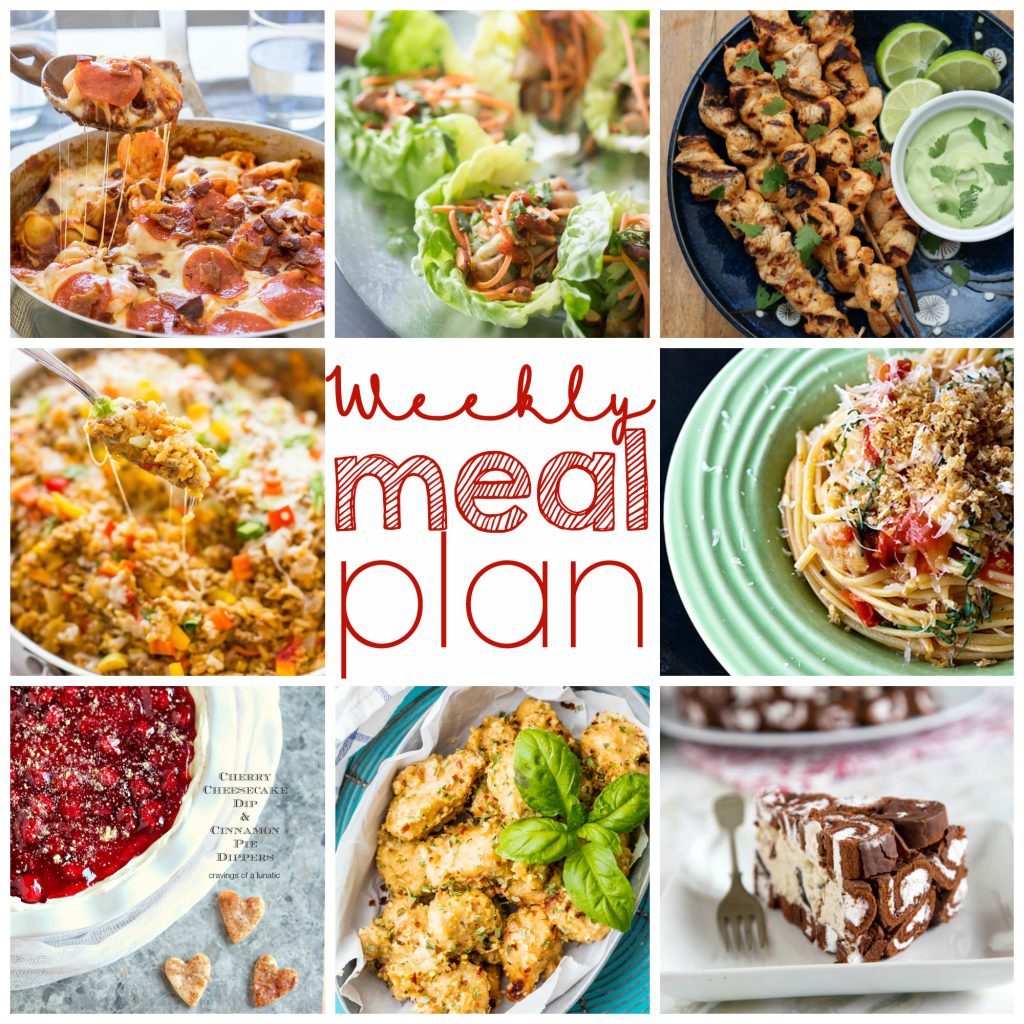 Weekly Meal Plan featuring dinner and dessert recipes for the week.