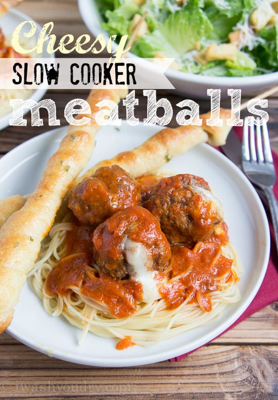 Cheesy Slow Cooker Meatballs {I Wash...You Dry}