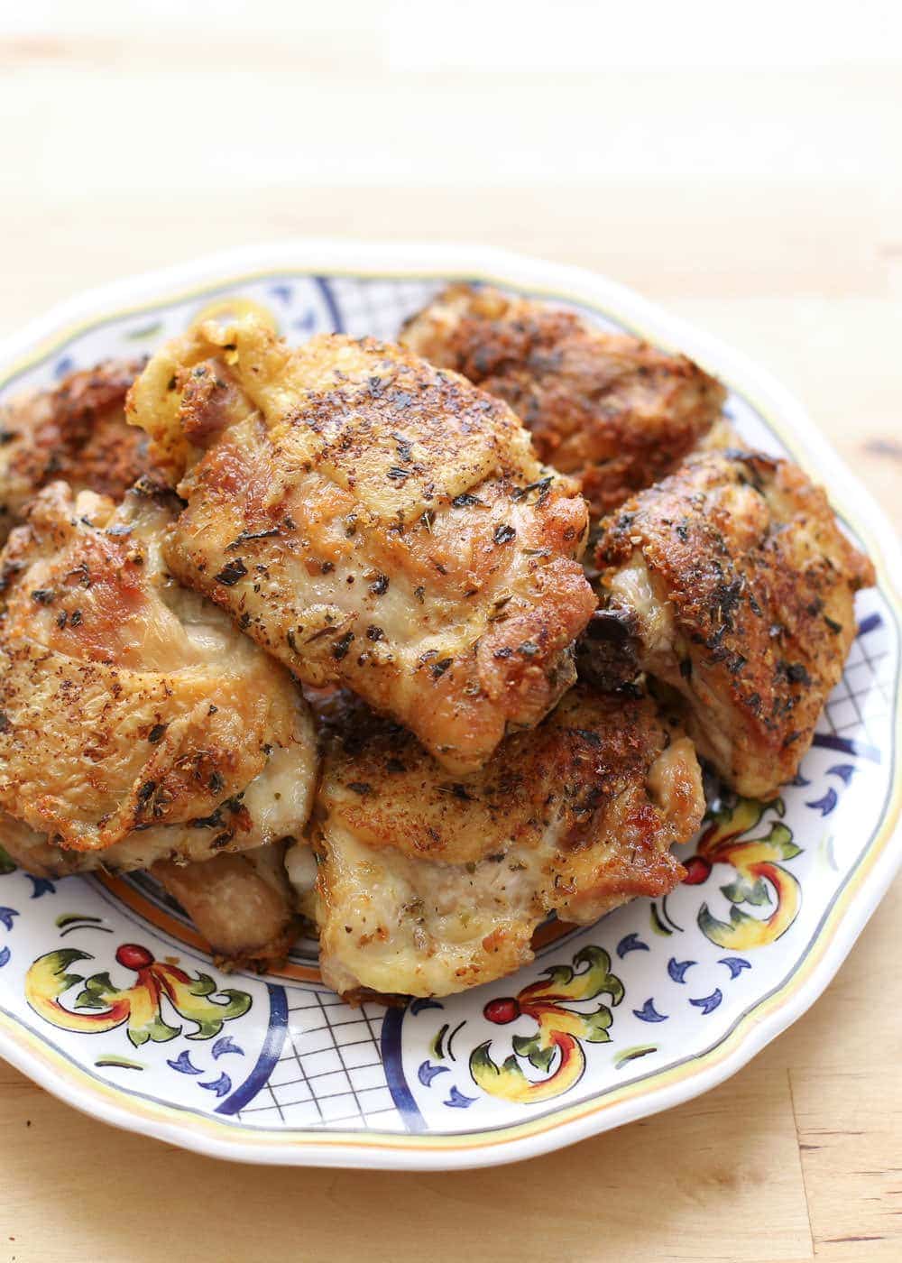Pan Fried Italian Chicken Thighs Barefeet in the Kitchen
