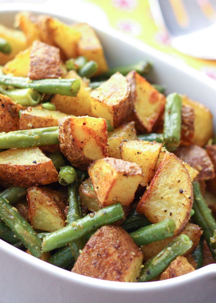 Turmeric Roasted Potatoes with Green Beans {Barefeet in the Kitchen}