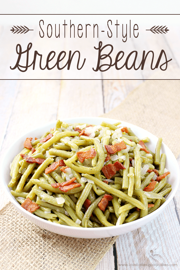 Southern Style Green Beans in a white bowl.