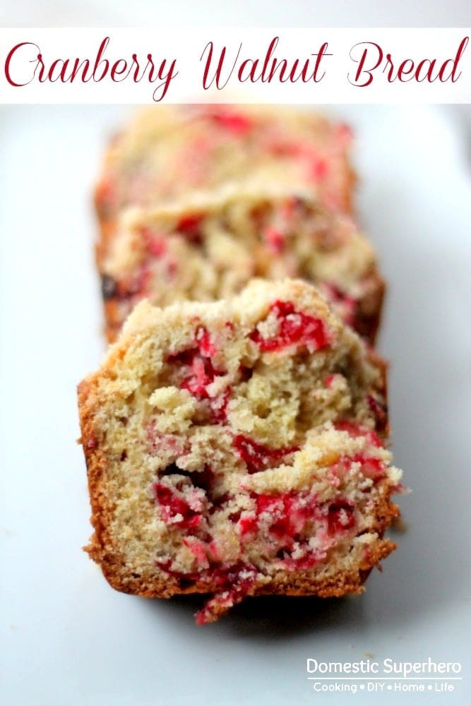 Cranberry Walnut Bread close up on a plate.