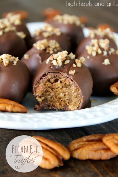 Pecan Pie Truffles on a white plate.