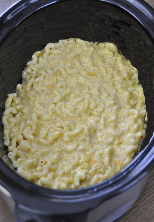 Slow Cooker Macaroni and Cheese in a slow cooker.