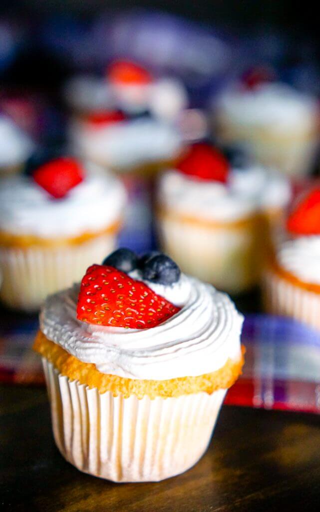 Angel Food Cupcakes with Strawberry Whipped Topping {The Love Nerds}