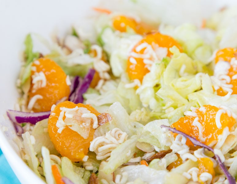 Asian Salad - the classic Asian ramen noodle salad using a homemade dressing - no seasoning packet necessary! Quick, easy, and great with any meal.