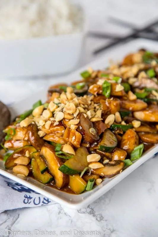 Kung Pao Chicken - quick and easy chicken stir fry packed with veggies and a little kick. Add whatever veggies you want and have dinner ready in minutes!