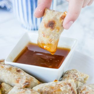 baked wontons dipped in chili sauce