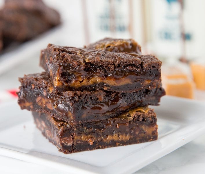 Caramel Layer Bars - rich and chocolate brownie filled with chocolate chips and gooey caramel. You will not be able to stay away from them!