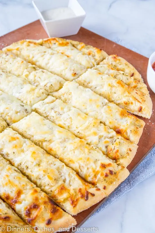 pokey sticks overhead cut with ranch and pizza sauce