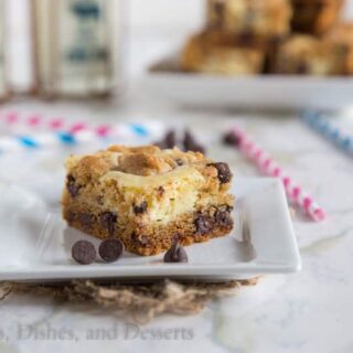 Chocolate Chip Cheesecake Bars {Dinners, Dishes, and Desserts}