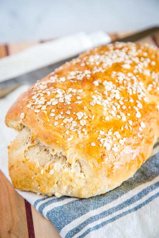 Homemade No Knead Bread with honey at oats