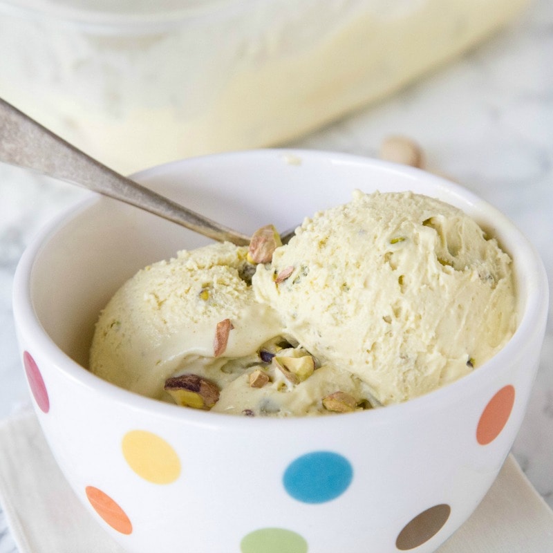 Pistachio Ice Cream - rich and creamy homemade pistachio flavored ice cream, loaded with even more chopped pistachios. 