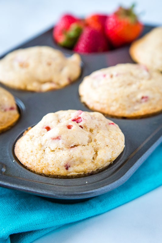 Easy homemade muffins with lots of fresh strawberries