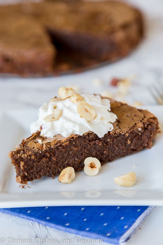 A piece of cake on a plate, with Hazelnut and Chocolate