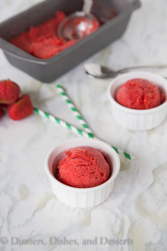 Strawberry Sorbet - A cool and refreshing way to enjoy strawberries this summer. Super easy with just a few ingredients.