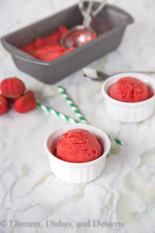 Strawberry Sorbet - A cool and refreshing way to enjoy strawberries this summer. Super easy with just a few ingredients.