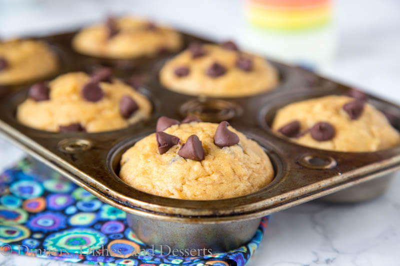 peanut butter chocolate chip muffins in a pan