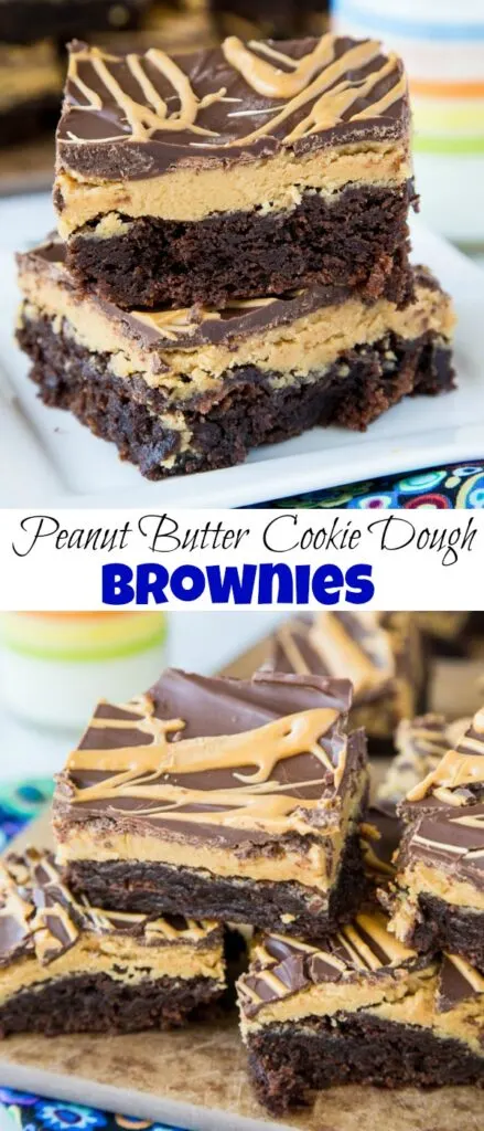 Peanut Butter Cookie Dough Brownies - Fudgy brownies with a layer of egg free peanut butter cookie dough topped with even more chocolate!