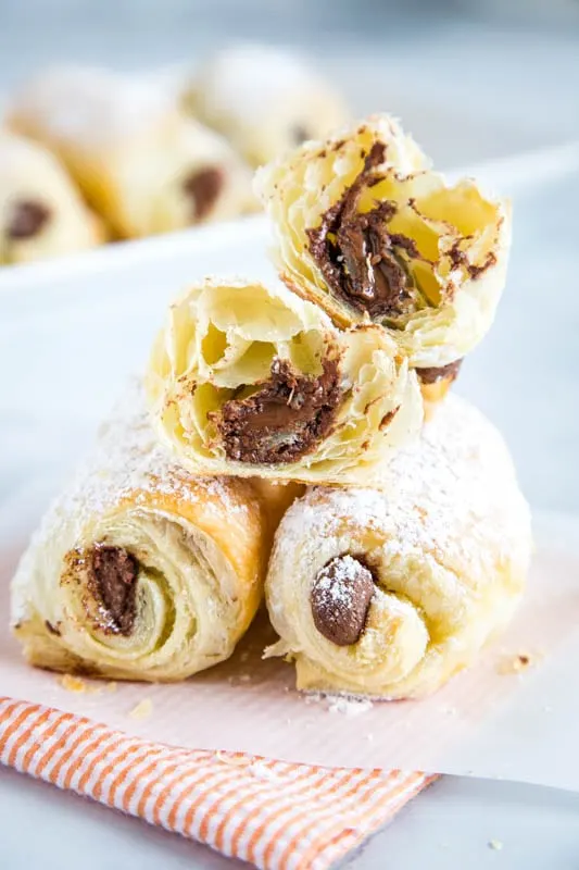 Flaky croissants filled with chocolate