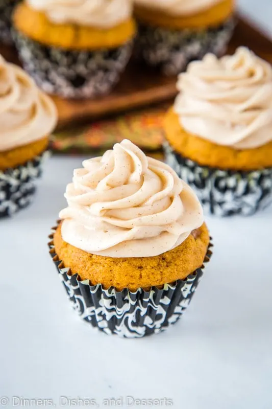 Pumpkin Spice Cupcakes are perfect for fall. Topped with a cinnamon flavored cream cheese frosting