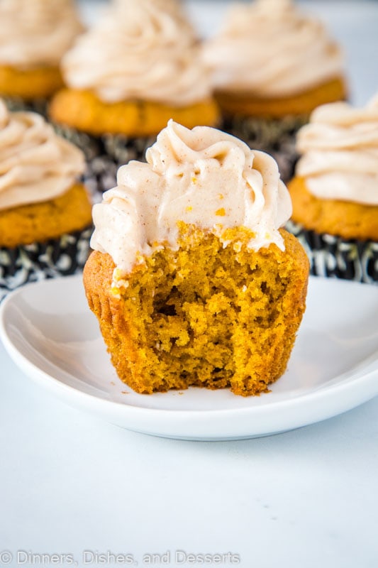 Pumpkin Cupcakes that are moist and super tender. Topped with a cream cheese frosting with a hint of cinnamon