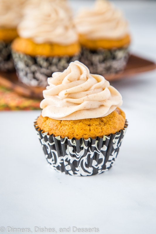 Pumpkin Cupcakes with a swirl of cinnamon cream cheese frosting