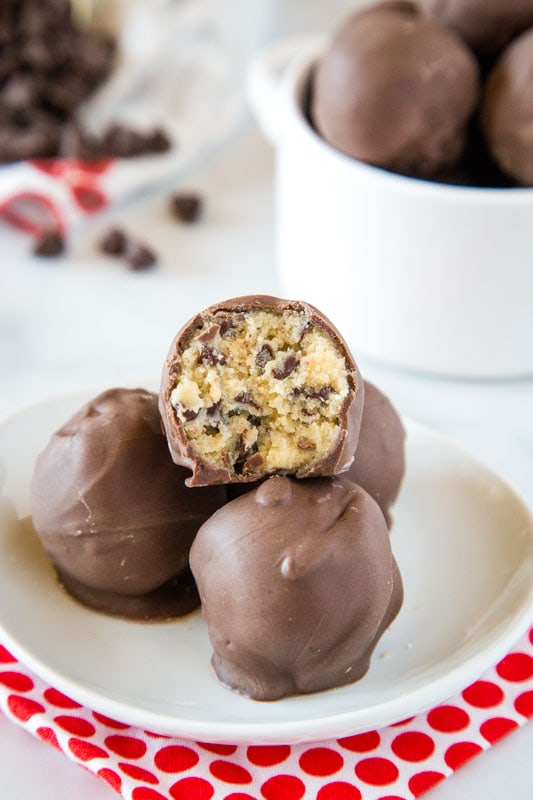 Chocolate Chip Cookie Dough  Truffles are a great egg free cookie dough you can eat!