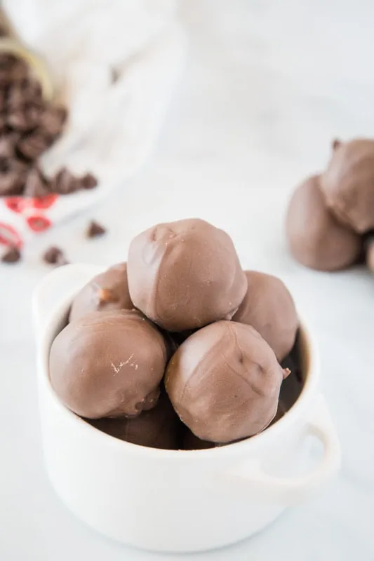 Cookie dough balls dipped in chocolate