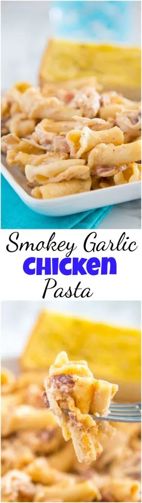 smokey garlic chicken pasta recipe collage