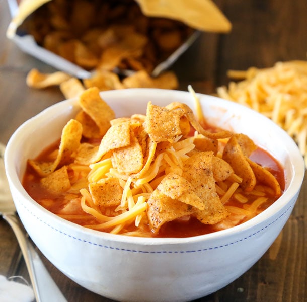 Chicken Enchilada Chili - a favorite mexican dinner gets turned into a 20 minute warm and comforting chili!  Great for any night of the week.