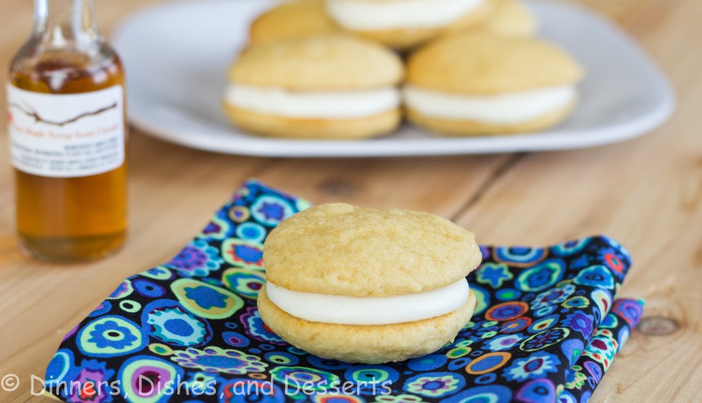 Brown Sugar with Maple Buttercream Whoopie Pies on flowered napkin