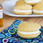 Brown Sugar with Maple Buttercream Whoopie Pies on flowered napkin
