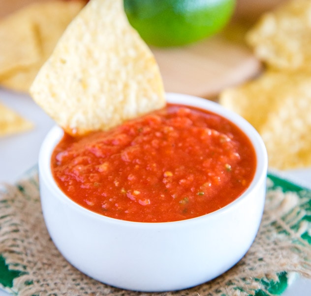 A close up of a bowl of salsa, with Salsa