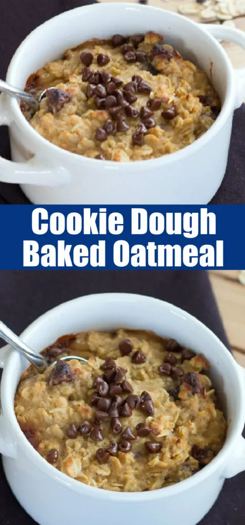 close up cookie dough baked oatmeal for pinterest