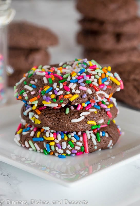 Cake Mix Cookies - stacked chocolate cookies