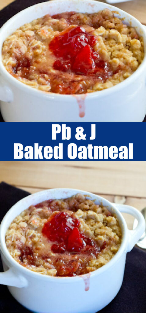 baked oatmeal topped with jelly for pinterest