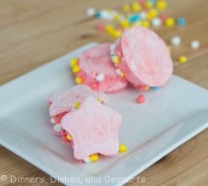 pink kool aid marshmallows cut into stars on white plate