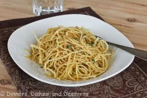 pasta with garlic breadcrumbs on a plate