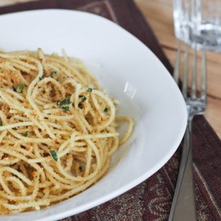 pasta with garlic breadcrumbs on a plate
