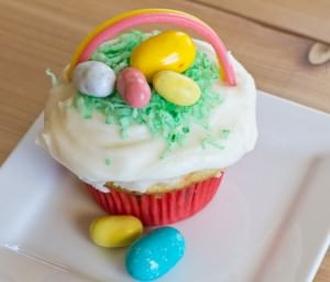 easter basket cupcakes on a plate