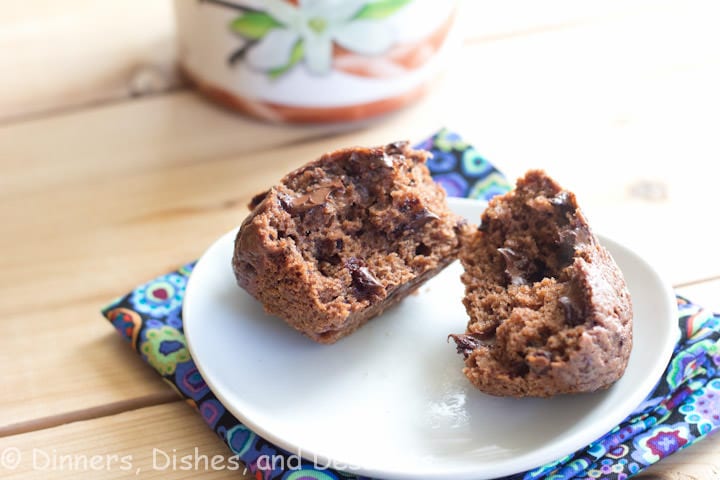 double chocolate chobani muffins on a table