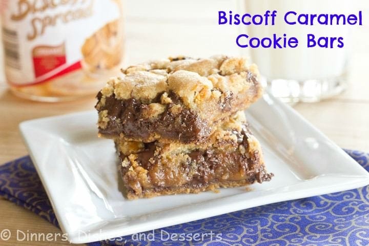 biscoff caramel cookie bars on a plate