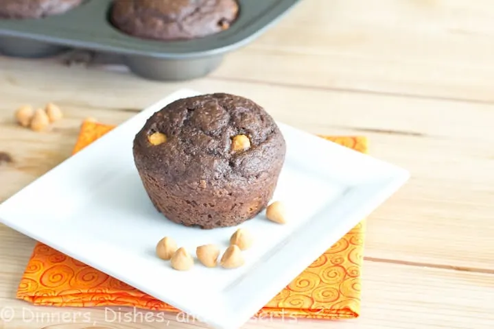 chocolate applesauce muffins on a plate