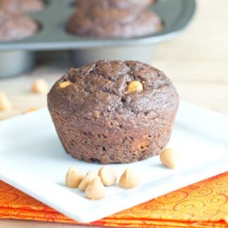 Chocolate Applesauce Muffins - Chocolate muffins with applesauce and Greek yogurt. They are actually healthy! I couldn't help it, and mixed in peanut butter chips to make it even better.