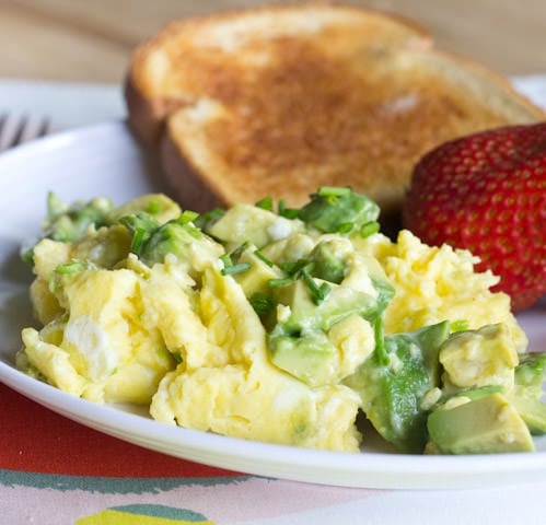 Avocado Scrambled Eggs - creamy scrambled eggs with heart healthy, buttery avocado