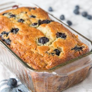 blueberry banana bread in the pan