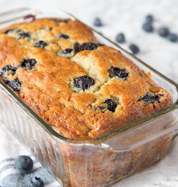 blueberry banana bread in the pan