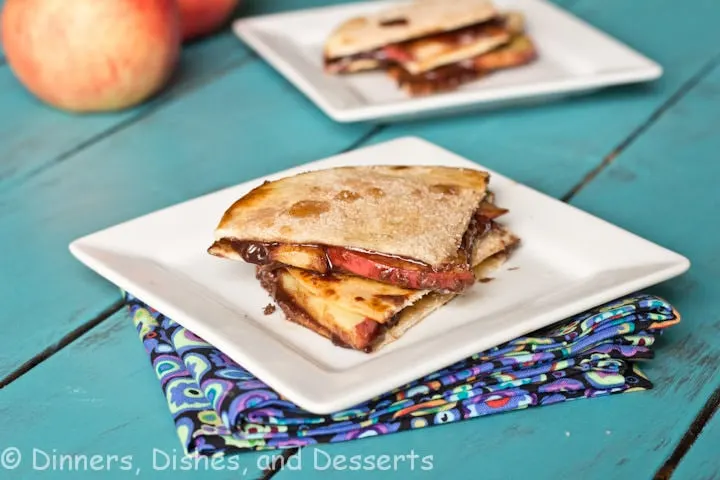 nutella apple quesadilla on a plate